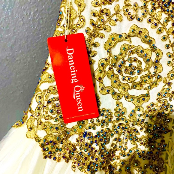 Golden Lace Embroidered PROM dress with corset back design - Picture 8 of 11